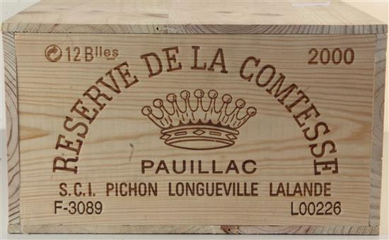 A case of twelve bottles of Chateau Reserve de la Comtesse, Pauillac 2000.